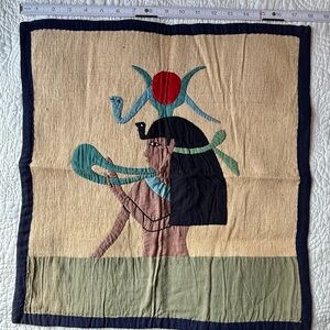 Cotton Egyptian Art Wall Hanging. Hathor goddess of Motherhood. 18 x 18 inches.